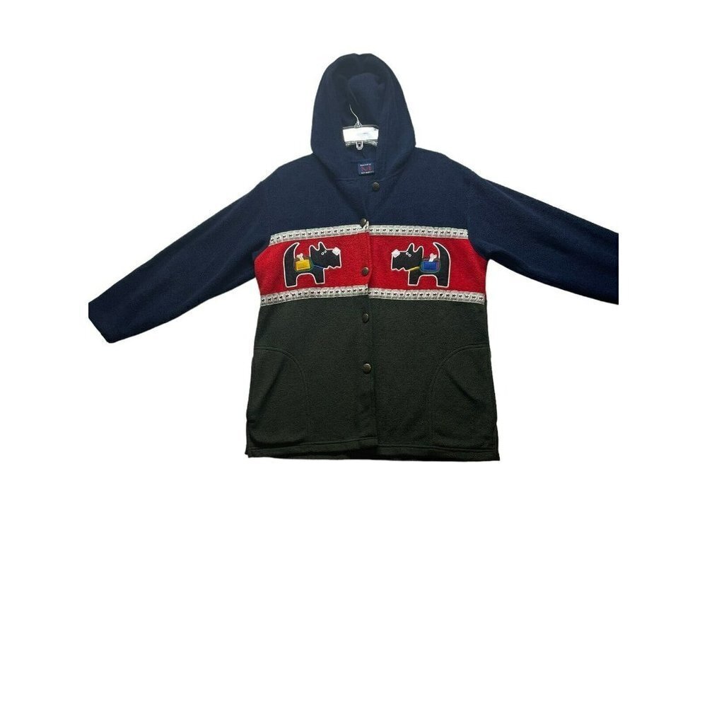 Renee Sport Medium Color Block Scottish Terrier Dog Button Fleece Jacket Adult